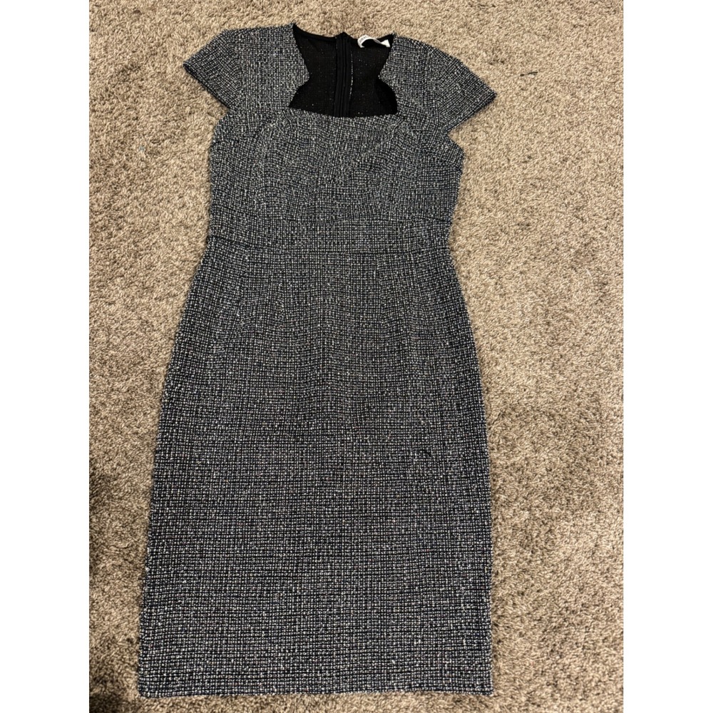 Grace Karin Womens Black White Tweed Sheath Dress Square Neck Cap Sleeve Size S